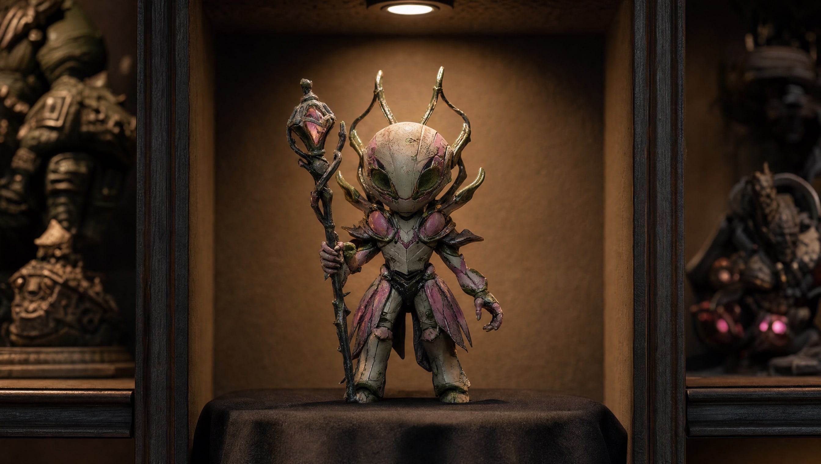 A single chase-variant figure alone under a small spotlight on dark cloth.