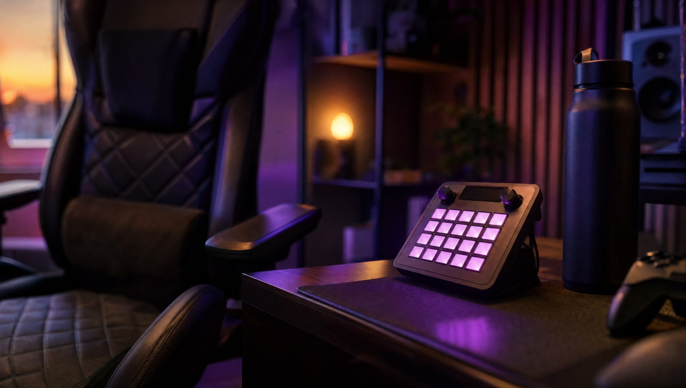 A control pad with a grid of small square keys lit from within, keys blank of any symbol.